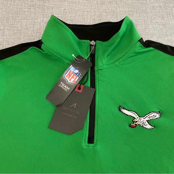 Antigua Mens Medium Philadelphia Eagles 1/4 Zip Light Pullover Kelly Green New - Picture 5 of 10